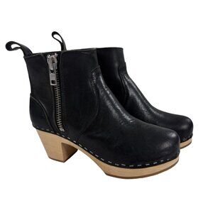 Swedish Hasbeens Zip It Emy Boots Womens EU 35 / US 5 Wooden Heel Clog Black